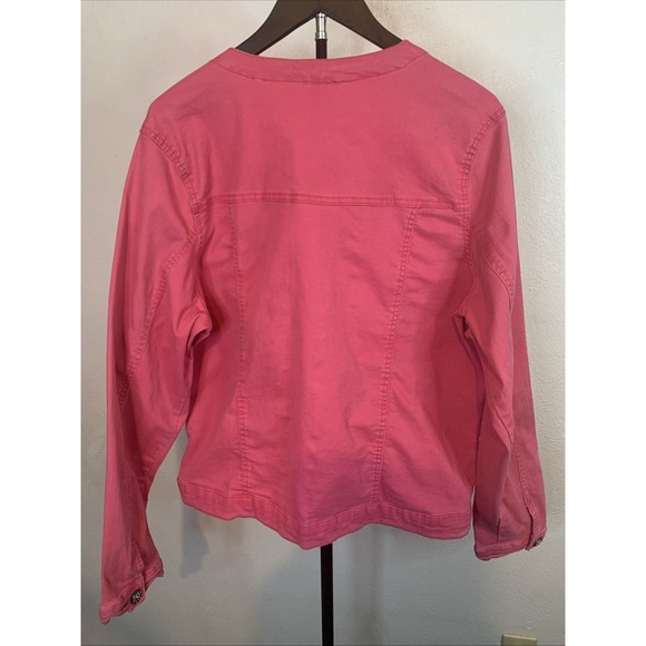 Gina Benotti Pink Denim Jacket Women's 18/20 (EU 50) Collarless Fuchsia 2XL - Picture 2 of 4